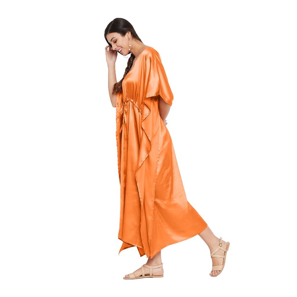 Womens Orange Night Dress Comfortable Long Maxi Sexy Satin Nighty for Ladies - Picture 2 of 6